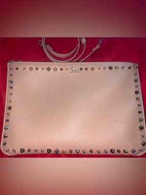 Christian Louboutin Blush Pink Studded Leather Wristlet Crossbody